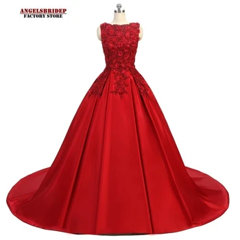 ANGELSBRIDEP Красно-Черные Свадебные Платья Придворный Шлейф 3D Цветы Аппликации Кристаллы Платье Для Помолвки Vestido De Noiva Бальное Платье