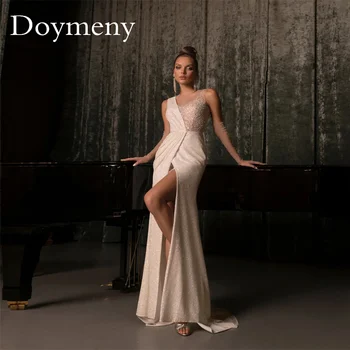 Doymeny Изысканное Сексуальное Блестящее свадебное платье Русалки с высоким разрезом, Плиссированное Вечернее платье с V-образным вырезом на пуговицах сзади, Robe De Mariee