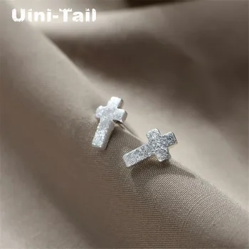 Uini-Tail горячее предложение, тибетское серебро 925 пробы, модные серьги-кисти с крестом, простые гипоаллергенные украшения с крестом
