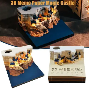 Блокнот Magic Lighting Block Castle 3D на 2024 год, календарь, блокнот для заметок, блокнот для заметок с оригинальным дизайном, бумага для заметок, канцелярские принадлежности в подарок
