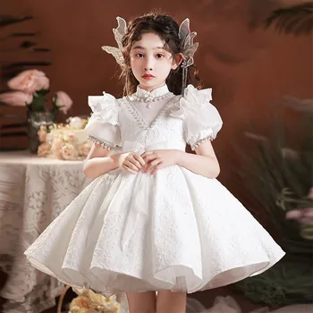 Детское жемчужное платье для крещения для девочек, платье для малышей, свадебное элегантное платье принцессы для вечеринки на 1-й день рождения, вечерние платья-пачки