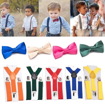 Модные детские подтяжки с завязками на шее, галстук-бабочка, подтяжки для костюмов, больше стиля, Гладкие красочные детские подтяжки, брюки-клипсы