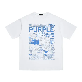 Новая фиолетовая летняя 2024 года с фирменным буквенным принтом большого размера, свободная футболка с коротким рукавом для мужчин и женщин