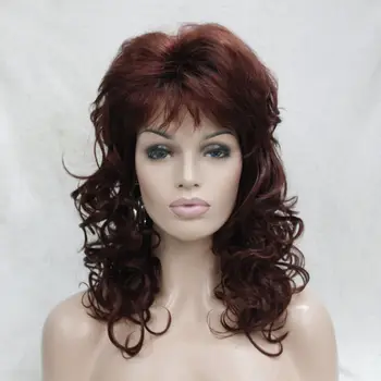 новый красивый красно-каштановый кудрявый 20-дюймовый женский парик из длинных синтетических волос с челкой