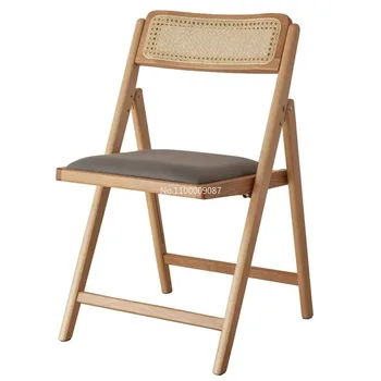 Ретро складной обеденный стул из массива дерева, ротанга, со спинкой, акцентный стул дизайнерская мебель мебельный дизайнерский шезлонг 가구